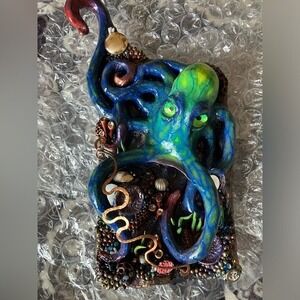 Original Octopus Sculpture Art Ocean black light Handmade Surrealism Artettina